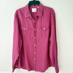 🎁5/$25 Baird McNutt Burgundy Linen Convertible Sleeve Button Down Shirt
